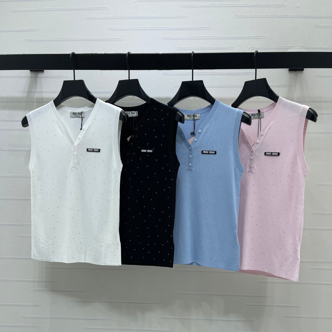 Miumiu 2026 Sleeveless Knit Top Pink White Black Blue Wool