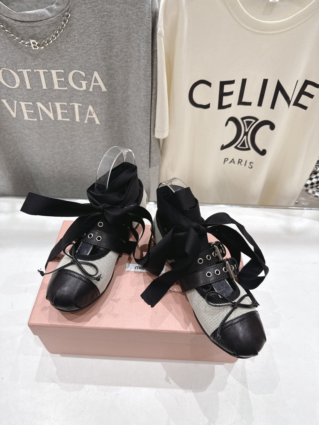 Miumiu 26ss Fairy Style Ballet Flats Satin Canvas Sheepskin
