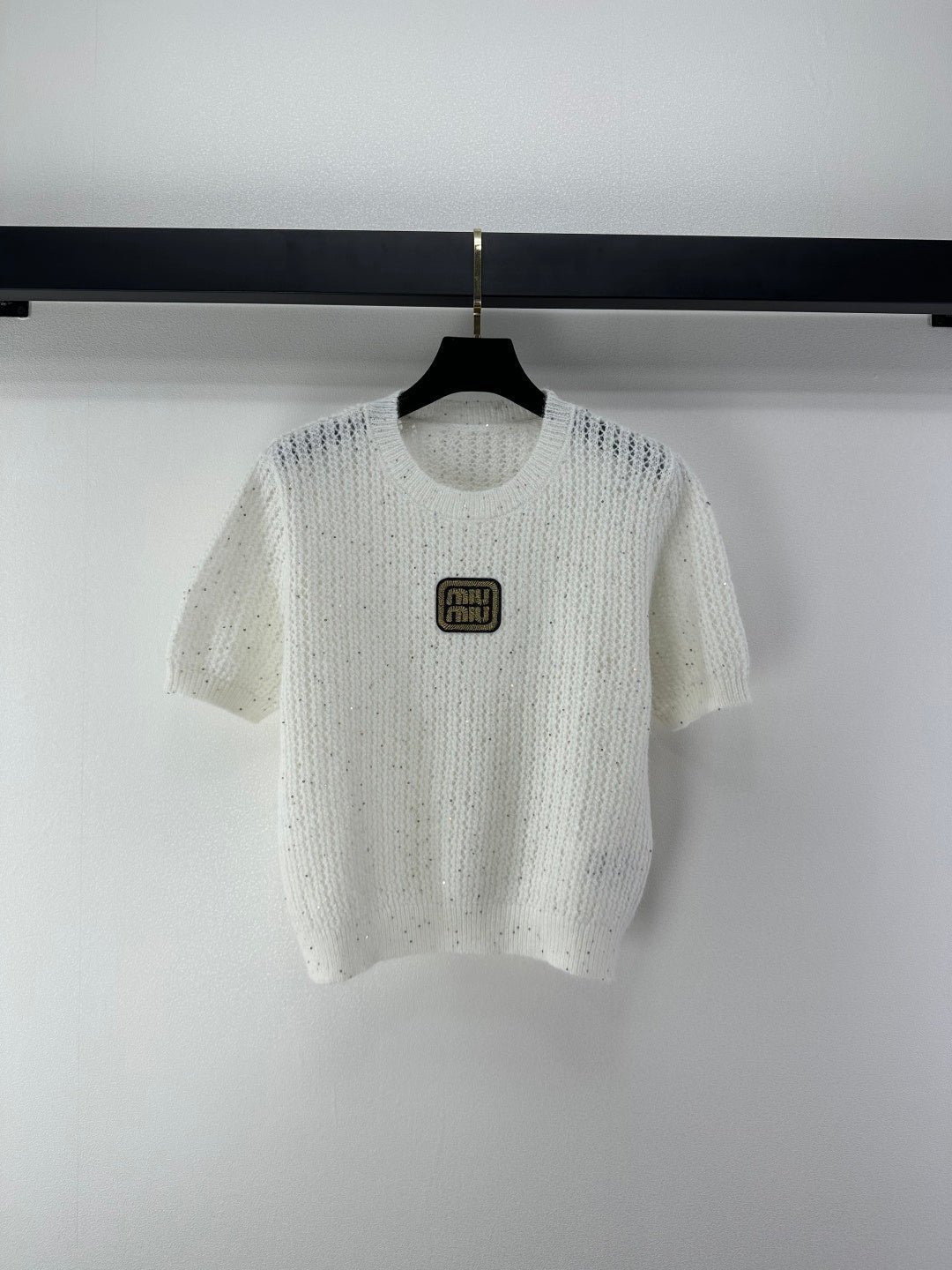 Miumiu 2026 Sequined Knit Short-sleeved Top Wool Polyester 362383