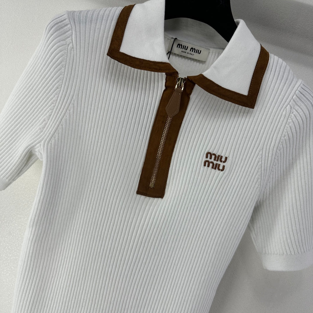 Miumiu 2026 Half-zip Knit Polo Shirt Wool 362412