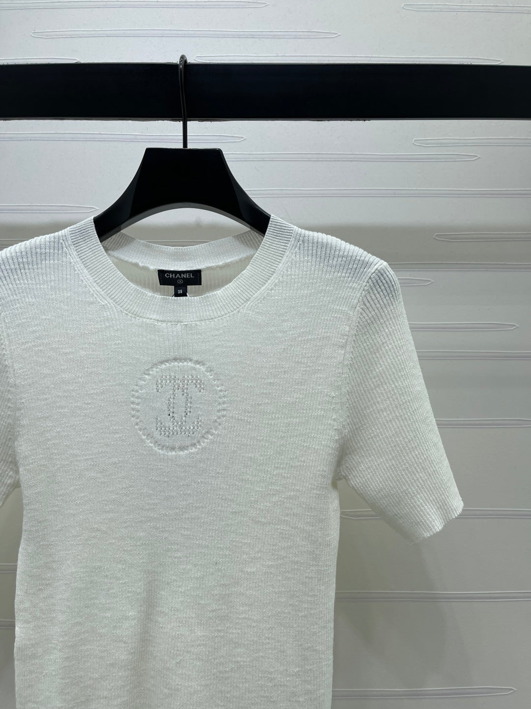 Chanel 2026 Crew Neck Double C Knit Short-Sleeve T-Shirt Cashmere 363394
