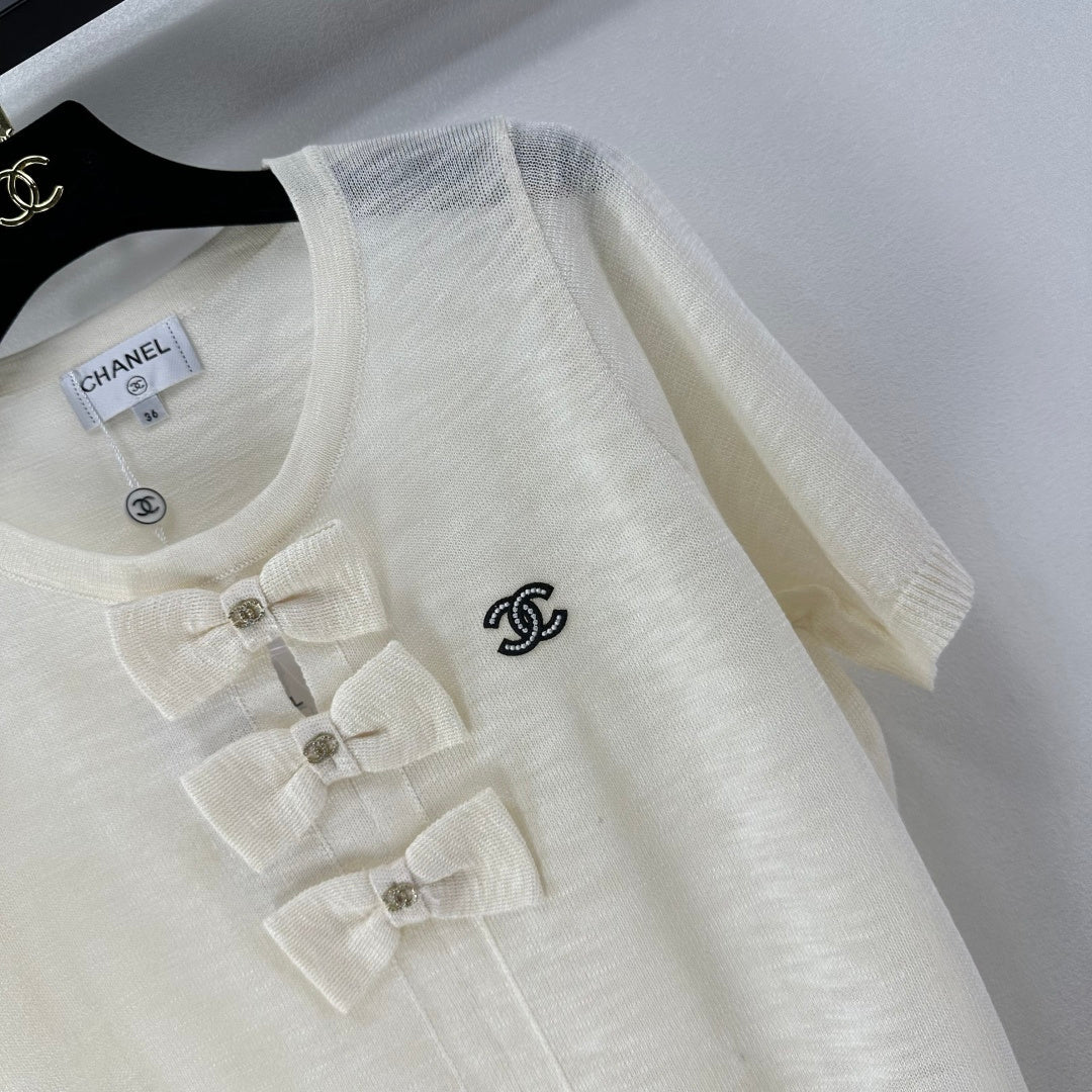 Chanel 2026 Bow Knit Short-sleeved Top Wool 364820