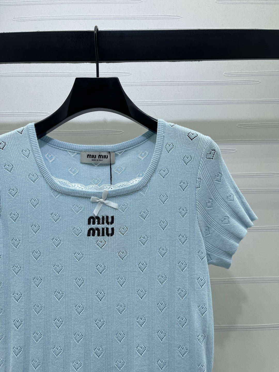 Miumiu 2026 Square Neck Knit Short-sleeved Top Wool 766293