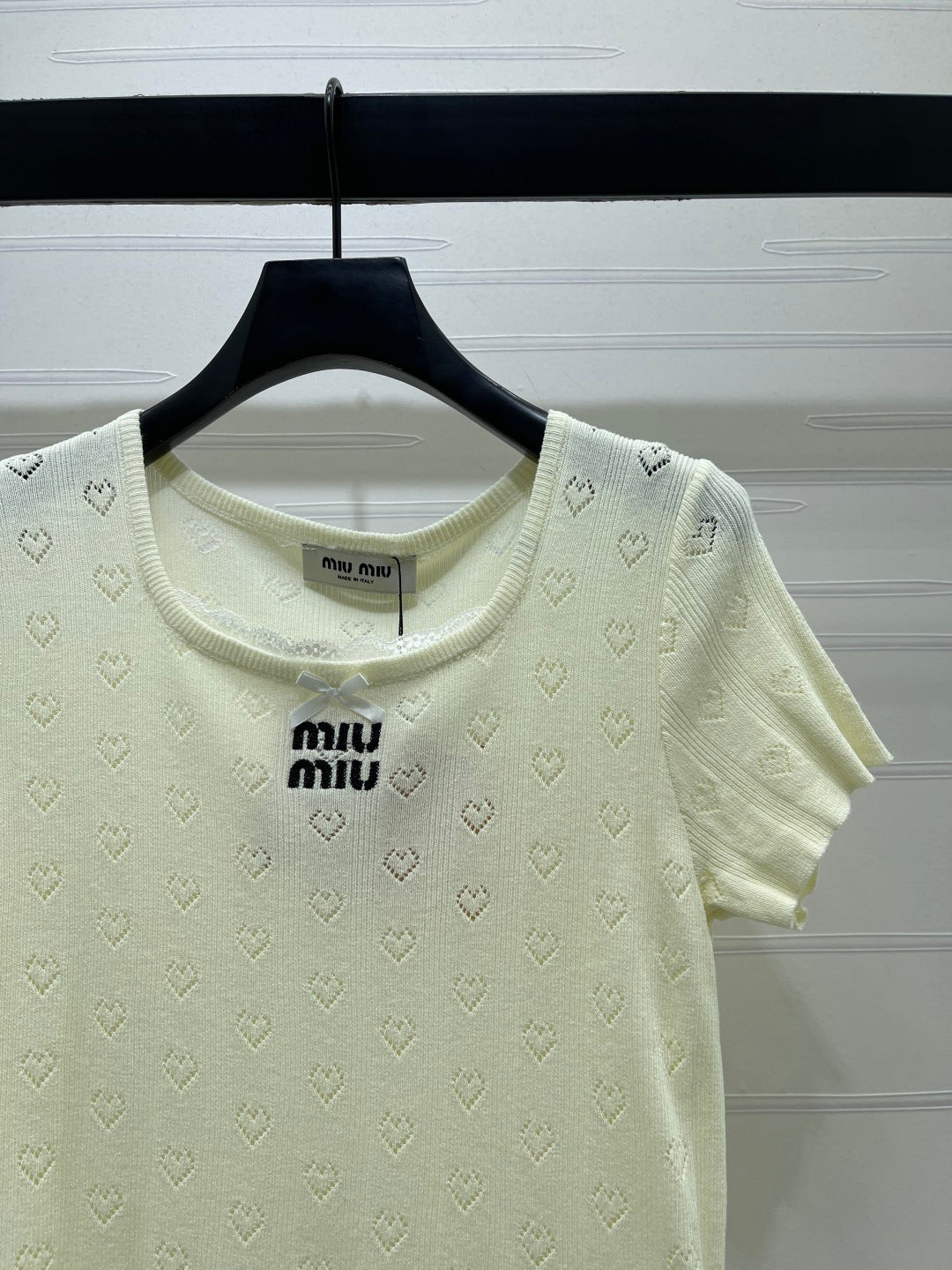 Miumiu 2026 Square Neck Knit Short-sleeved Top Wool 766293