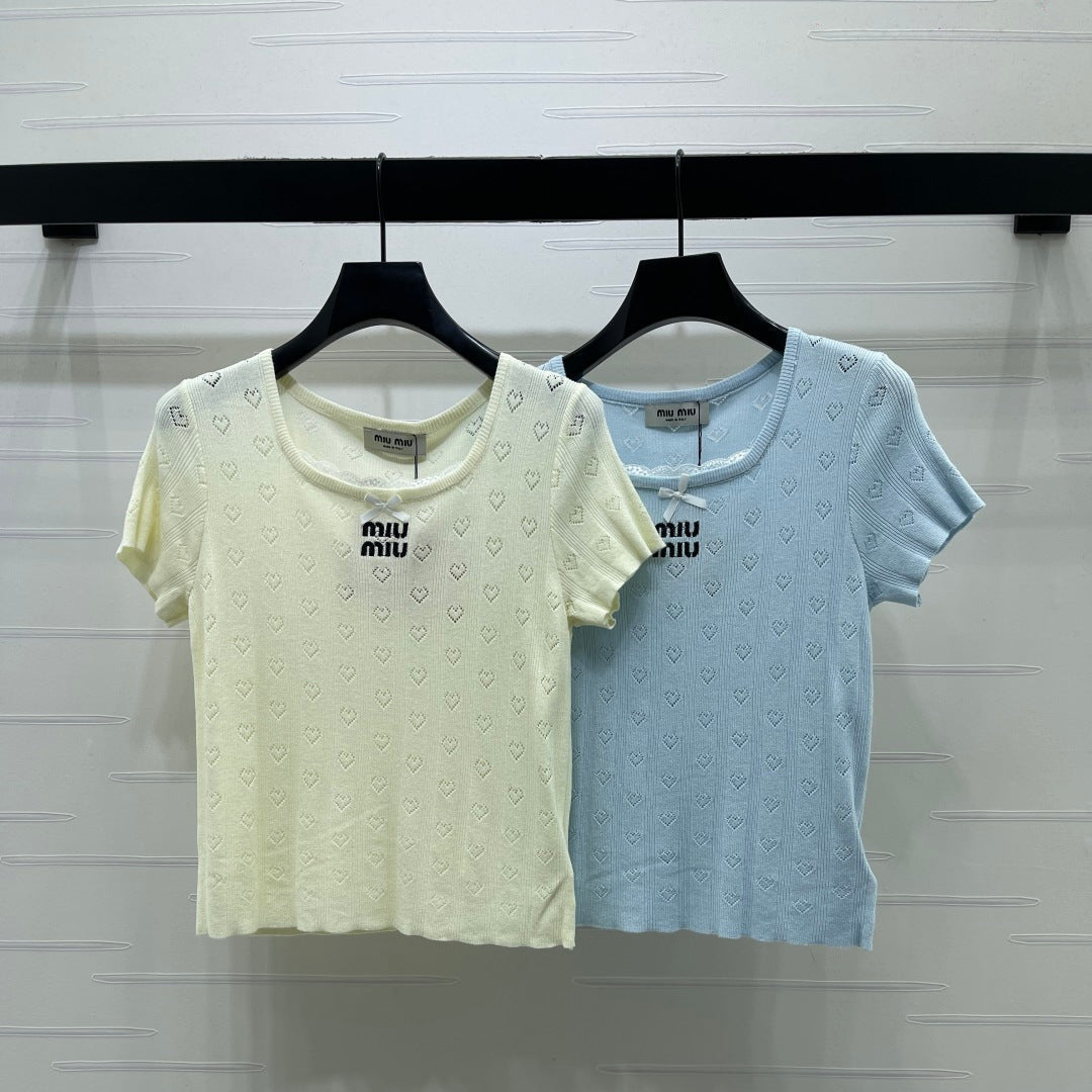 Miumiu 2026 Square Neck Knit Short-sleeved Top Wool 766293
