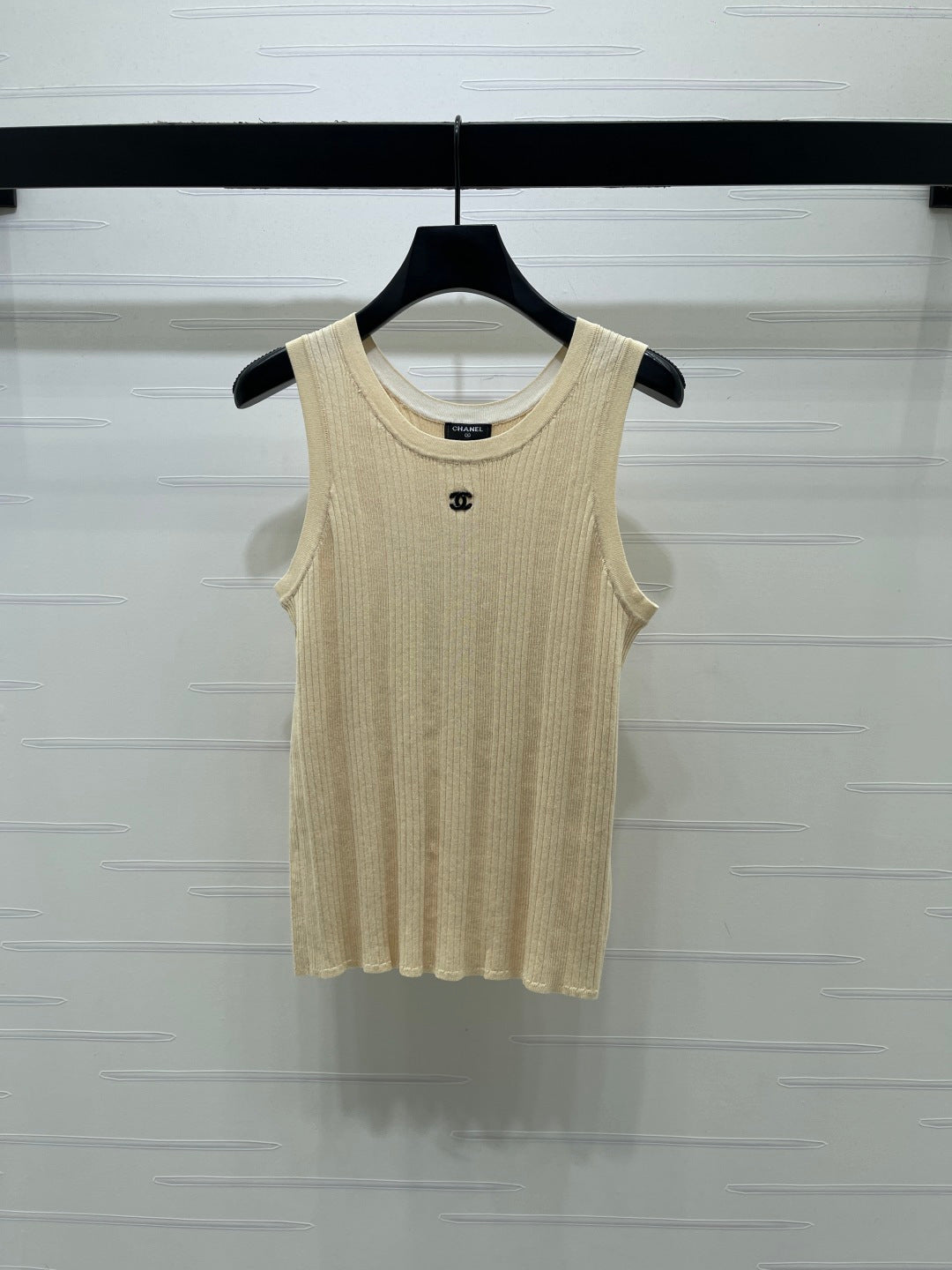 Chanel 2026 Vertical Ribbed Crew Neck Knit Vest Cotton 376040