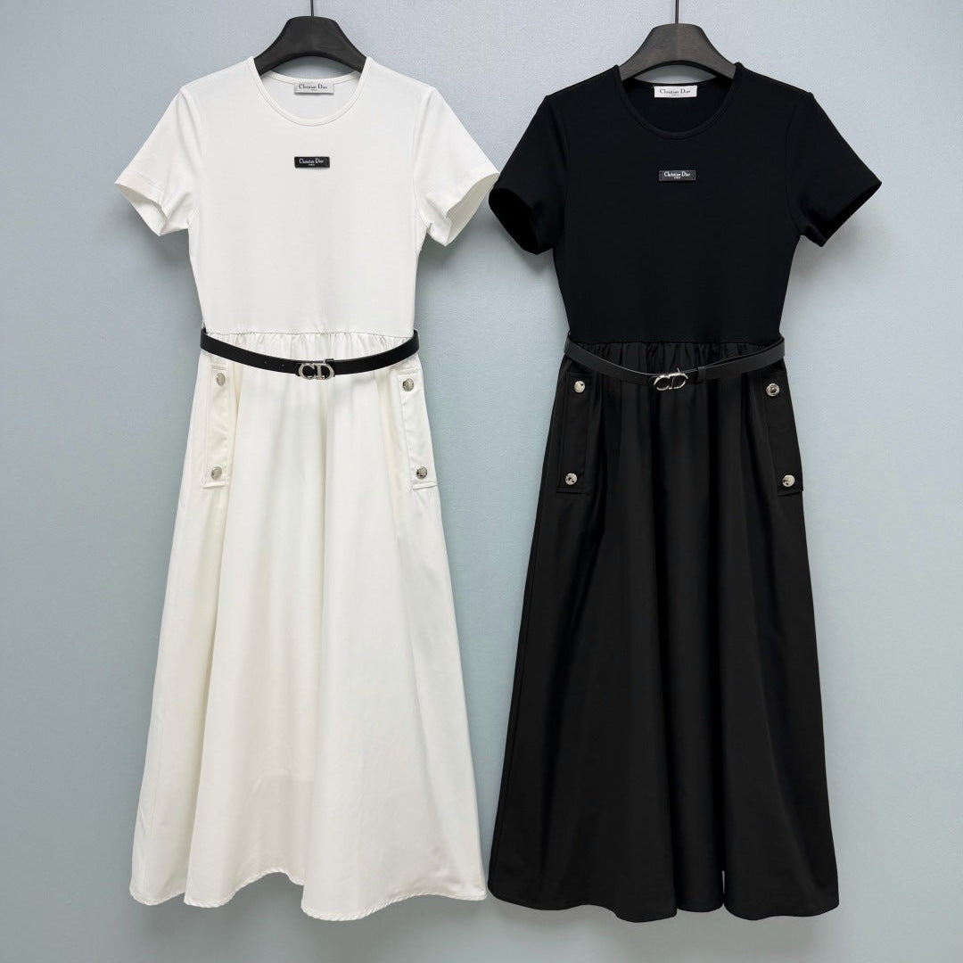 Dior 2026 Short-Sleeve Dress With Belt Polyester Cotton 377818