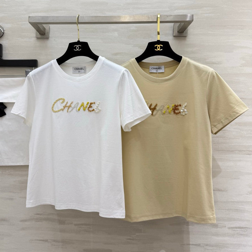 Chanel 2026 Sequin Letter T-shirt Cotton 377553