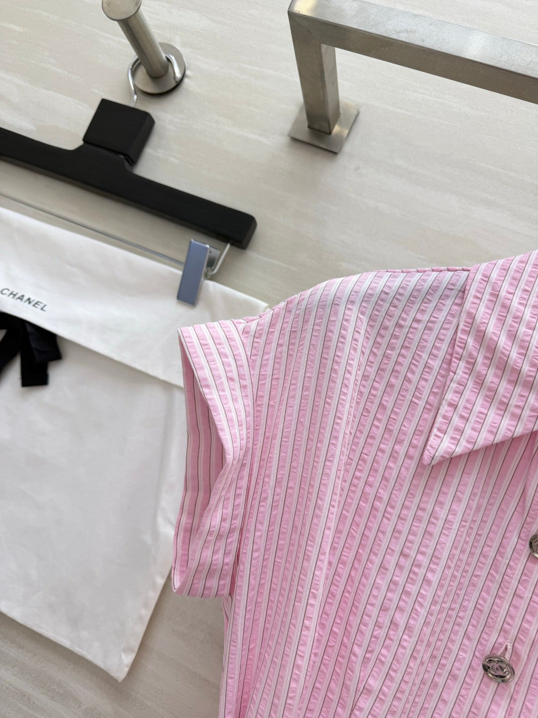Chanel 2026 Striped Shirt Dress Pink and Blue Cotton 377536