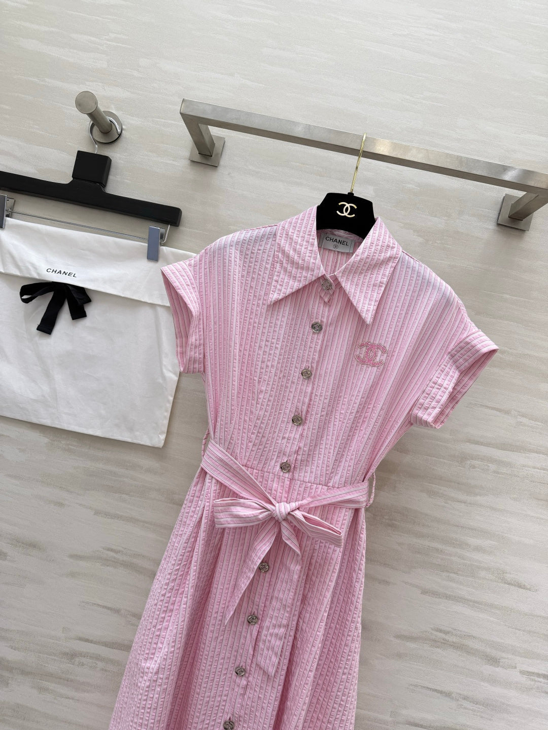 Chanel 2026 Striped Shirt Dress Pink and Blue Cotton 377536