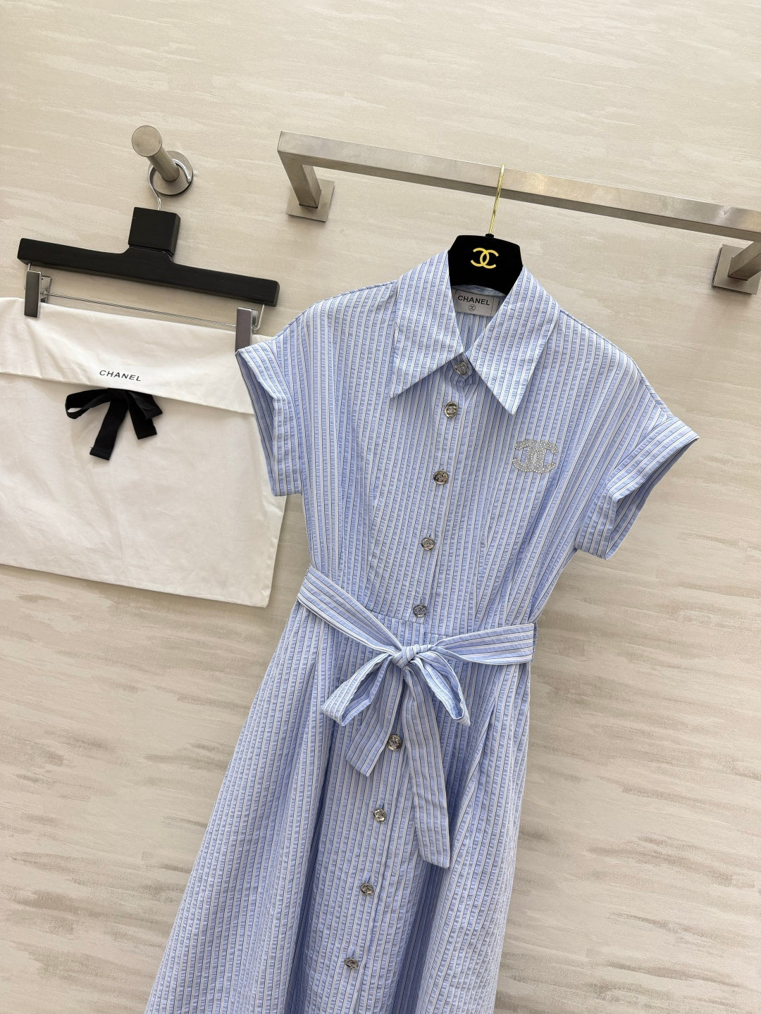 Chanel 2026 Striped Shirt Dress Pink and Blue Cotton 377536
