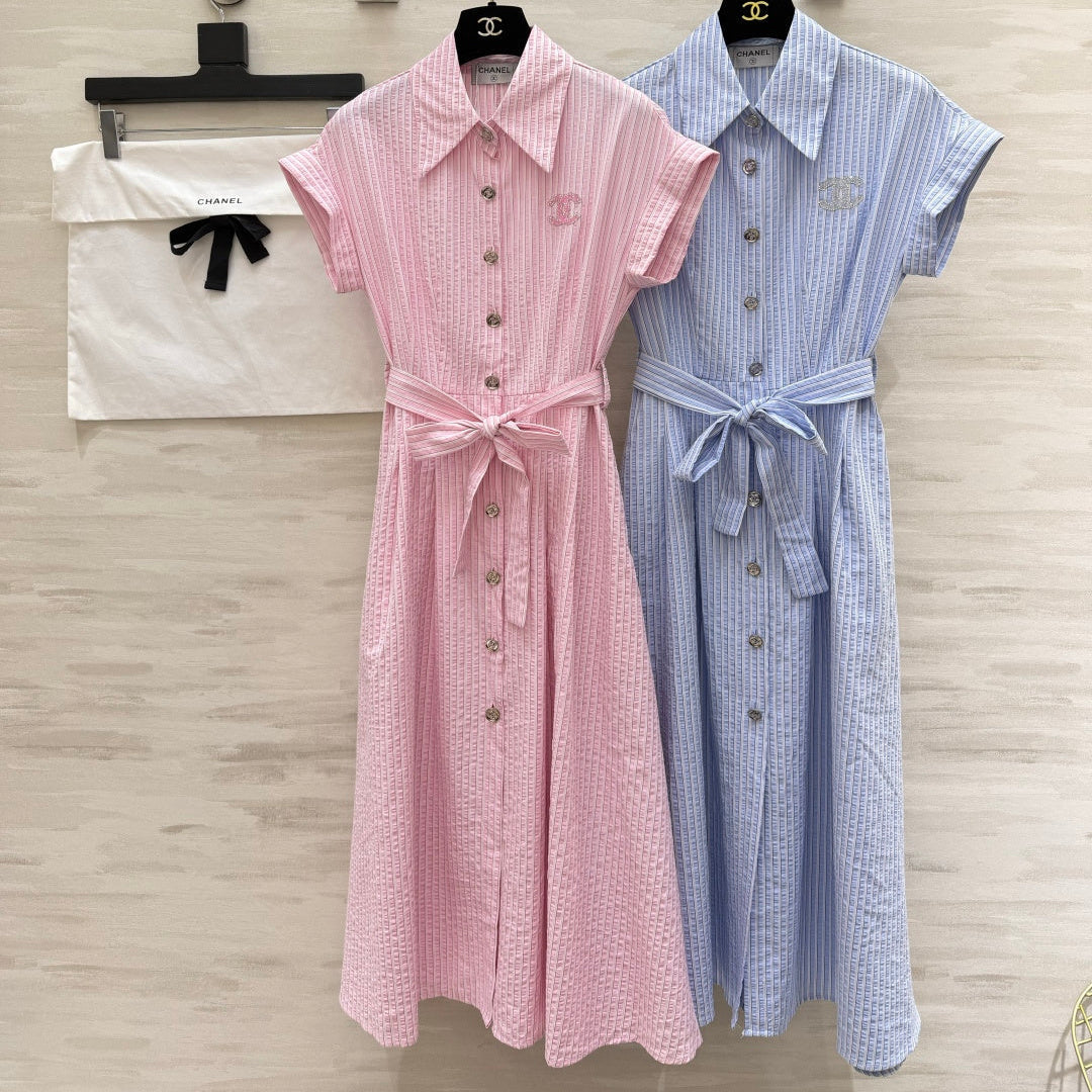 Chanel 2026 Striped Shirt Dress Pink and Blue Cotton 377536