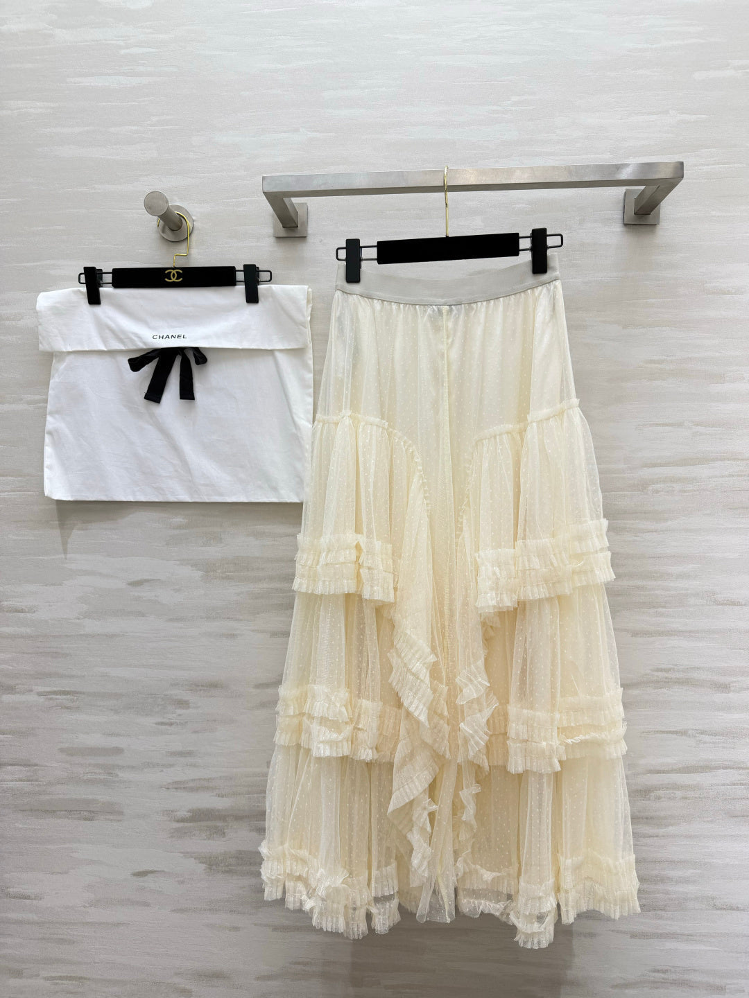 Chanel 2026 Polka Dot Mesh Cake Skirt with Layered Ruffles 377534