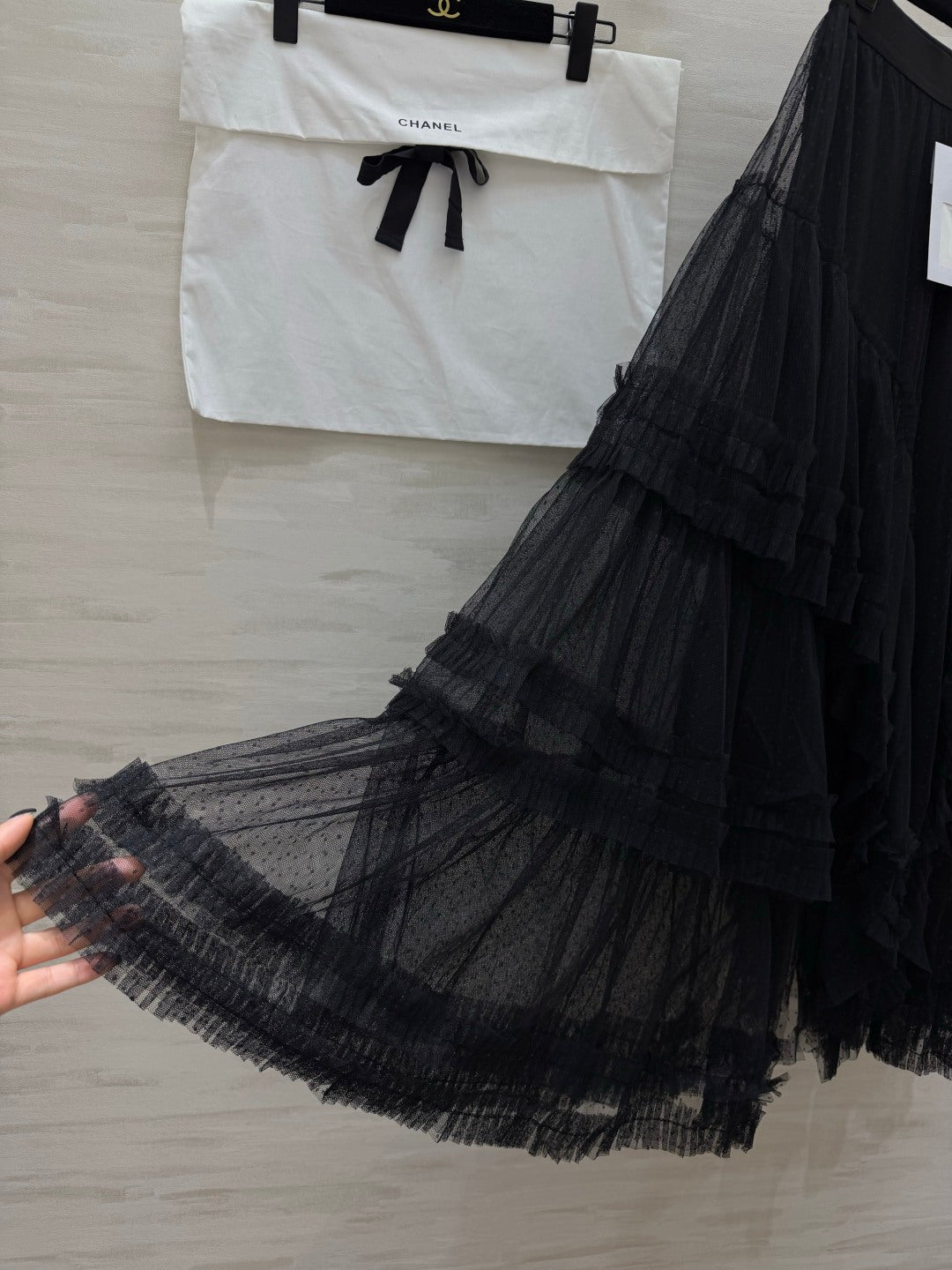Chanel 2026 Polka Dot Mesh Cake Skirt with Layered Ruffles 377534