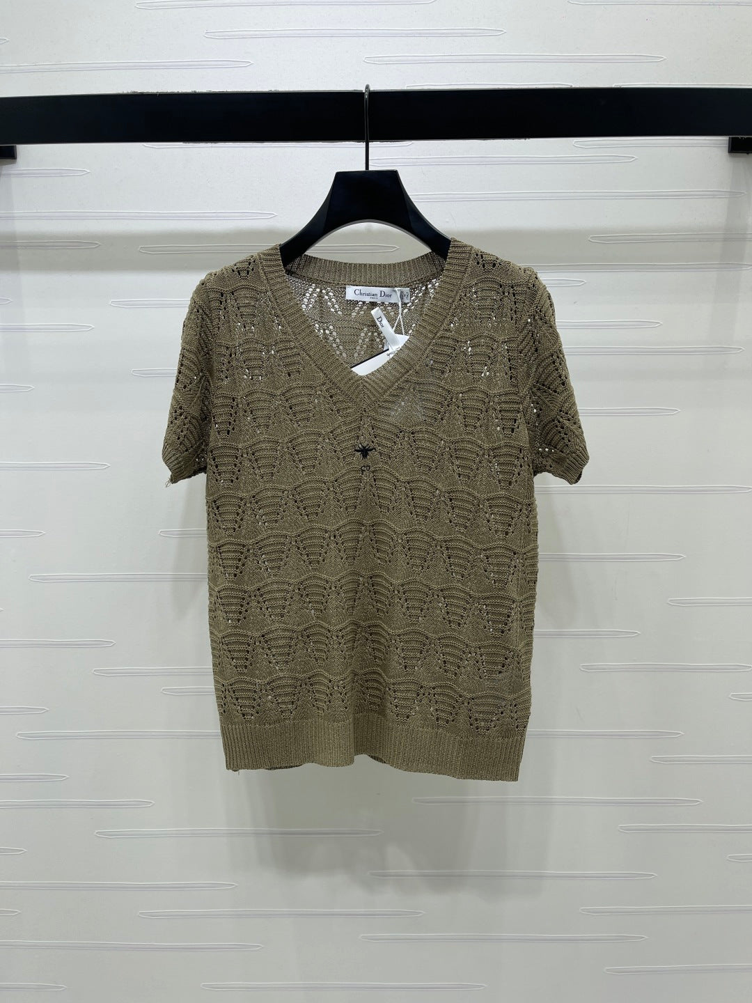 Dior 2026 Hollow-out V-neck Knit Short-sleeved Top Wool Cotton 377970