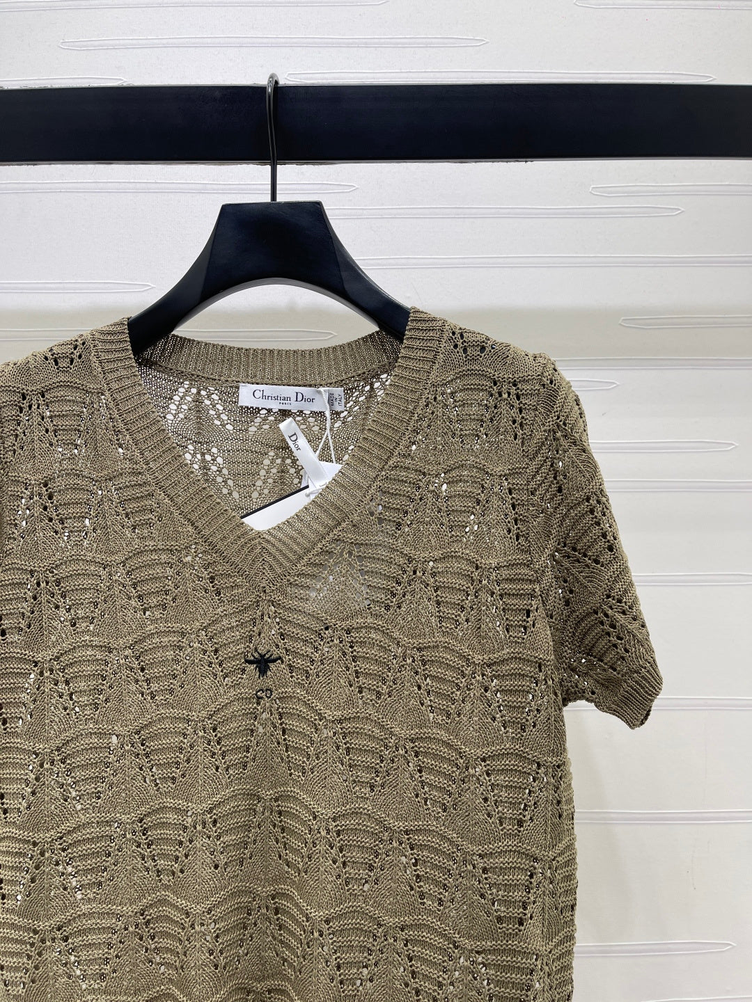 Dior 2026 Hollow-out V-neck Knit Short-sleeved Top Wool Cotton 377970