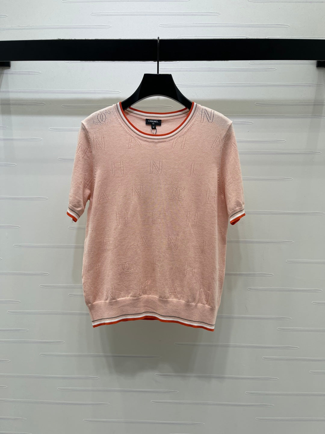 Chanel 2026 Hollow-out Knit Crew Neck Short-sleeved Top 380725