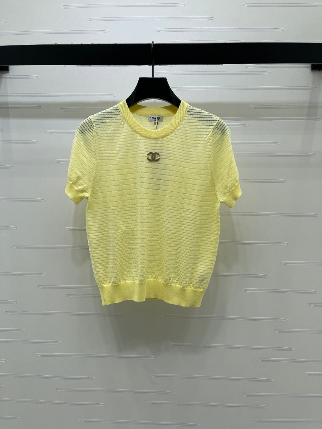 Chanel 2026 Striped Knit Short-sleeved Top Tencel Cotton 380709