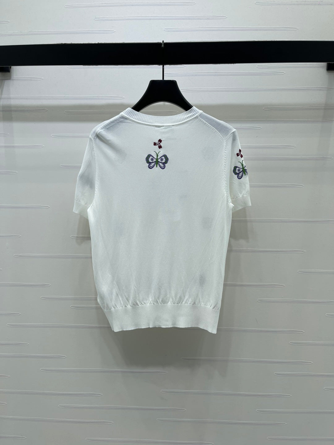 Dior 2026 Embroidered Butterfly Knit Short-Sleeve T-Shirt Cotton 422553