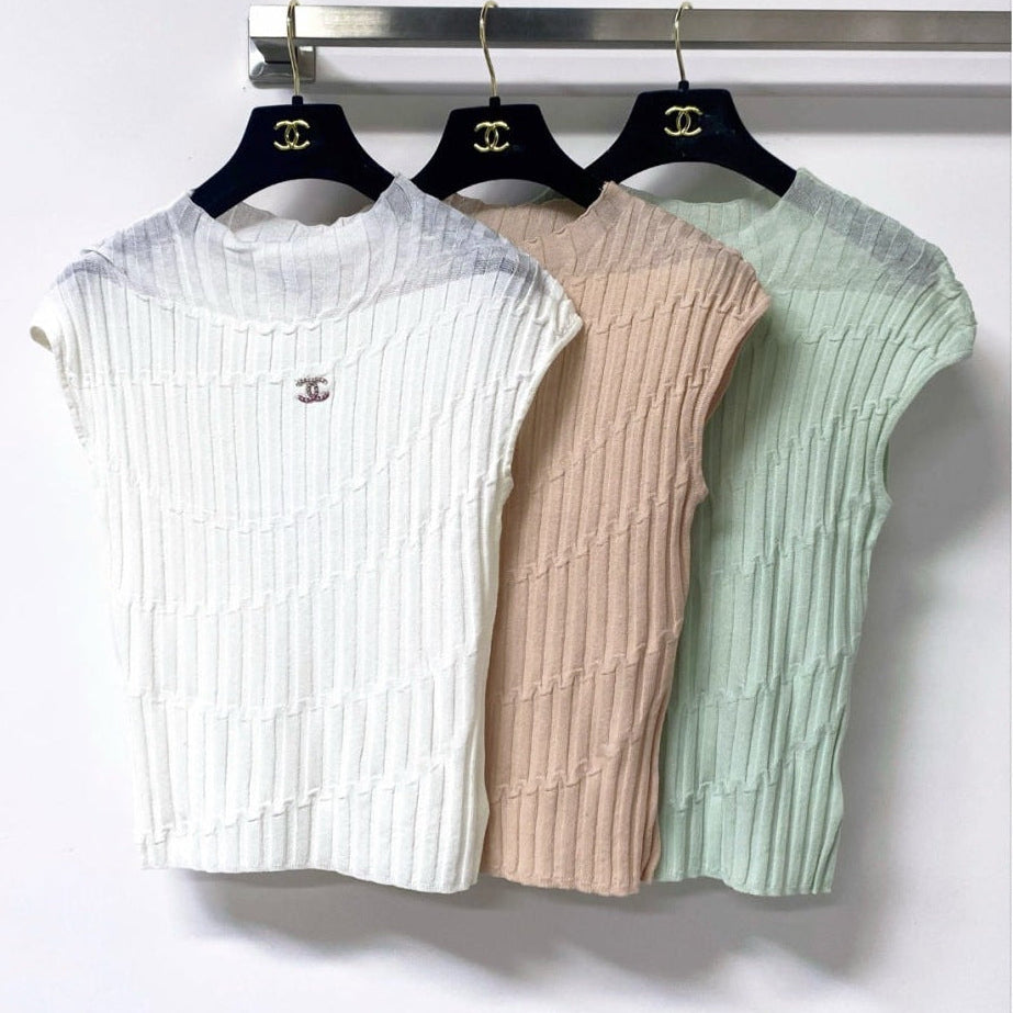 Chanel 2026 Crew Neck Knit Vest Top Tencel 439819