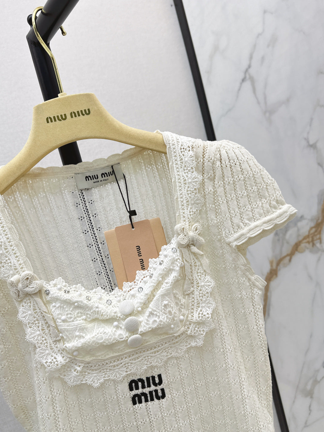 Miumiu 2026 Slim-fit Short-sleeved Knit Top Cotton 445784