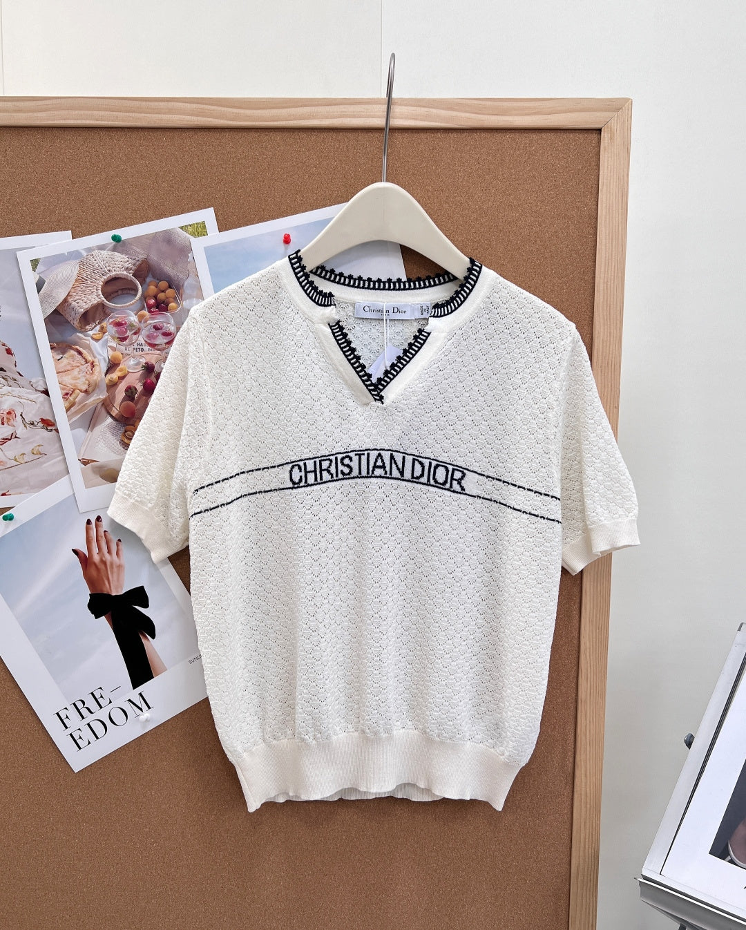 Dior 2026 Color-Blocked Knit Short-Sleeve Top Wool 463380