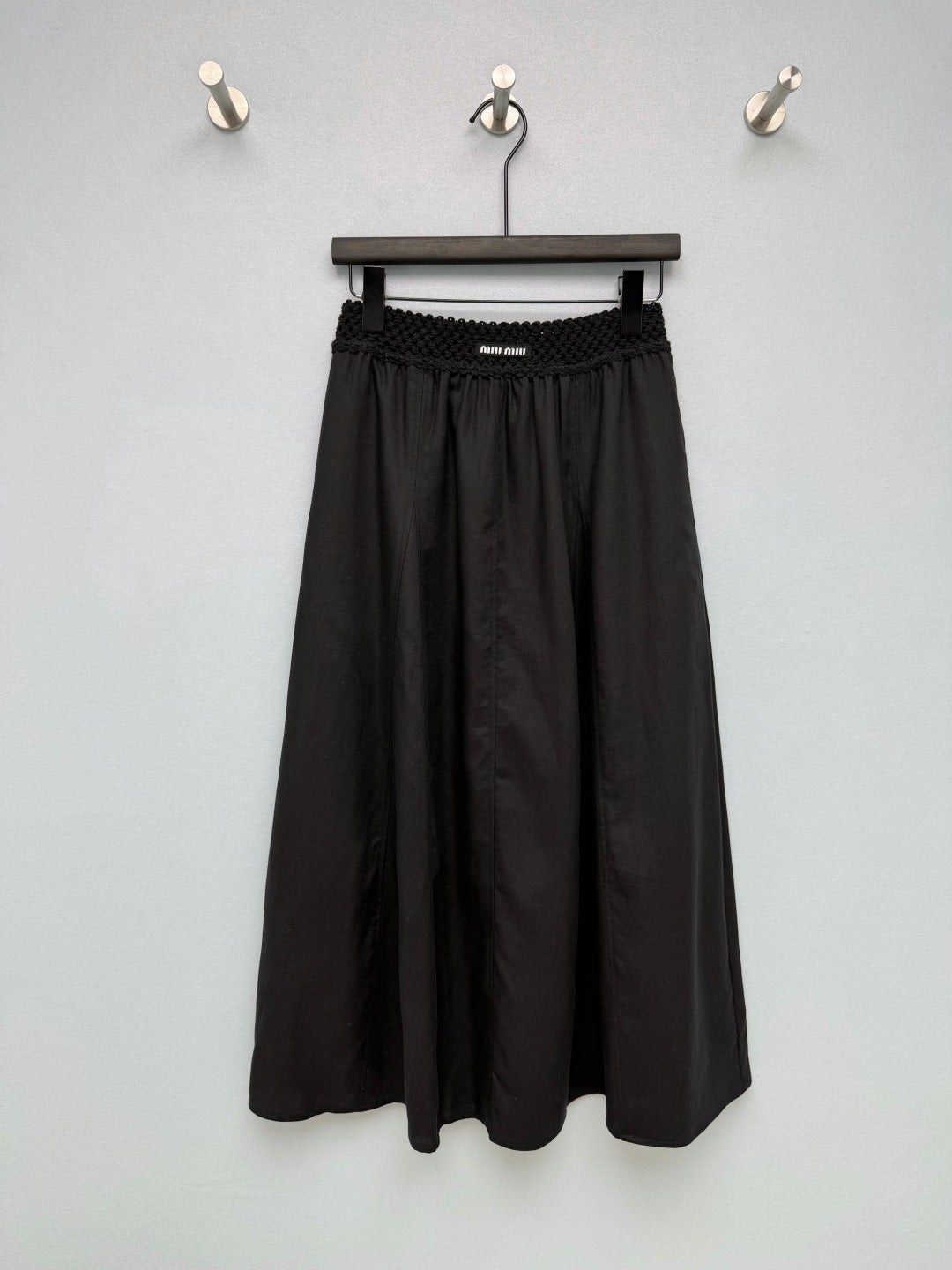 Miumiu 2026 Midi Skirt with Crocheted Waistband Cotton Tencel 392402