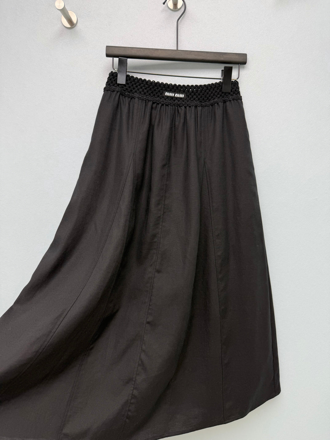 Miumiu 2026 Midi Skirt with Crocheted Waistband Cotton Tencel 392402