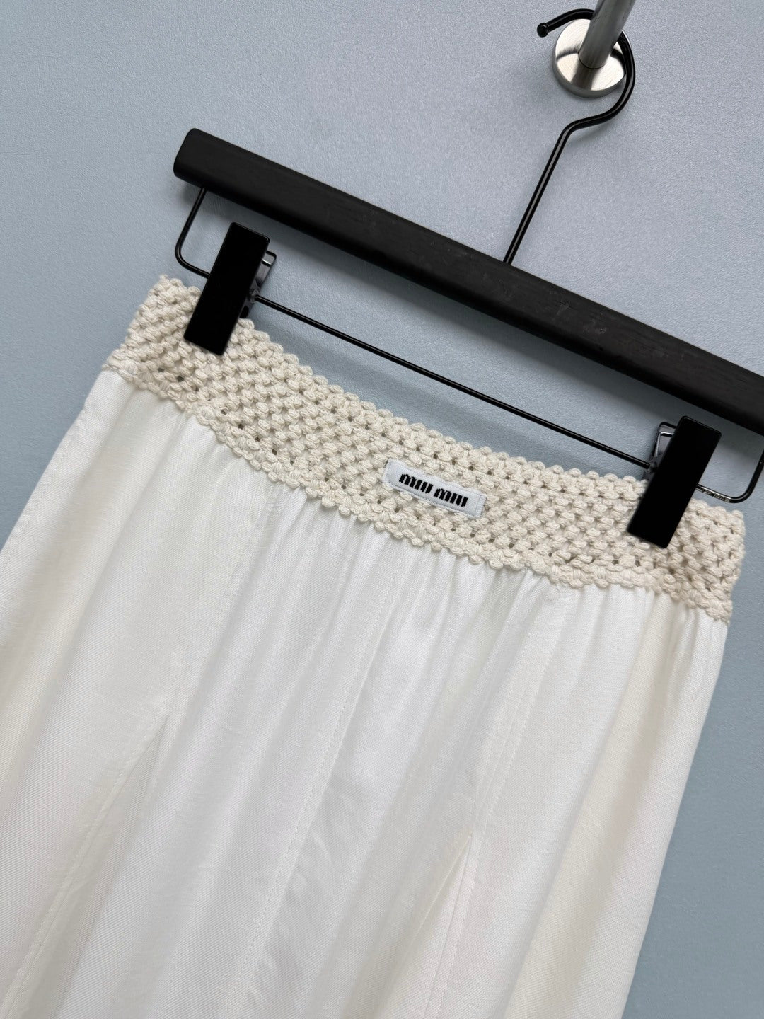 Miumiu 2026 Midi Skirt with Crocheted Waistband Cotton Tencel 392402