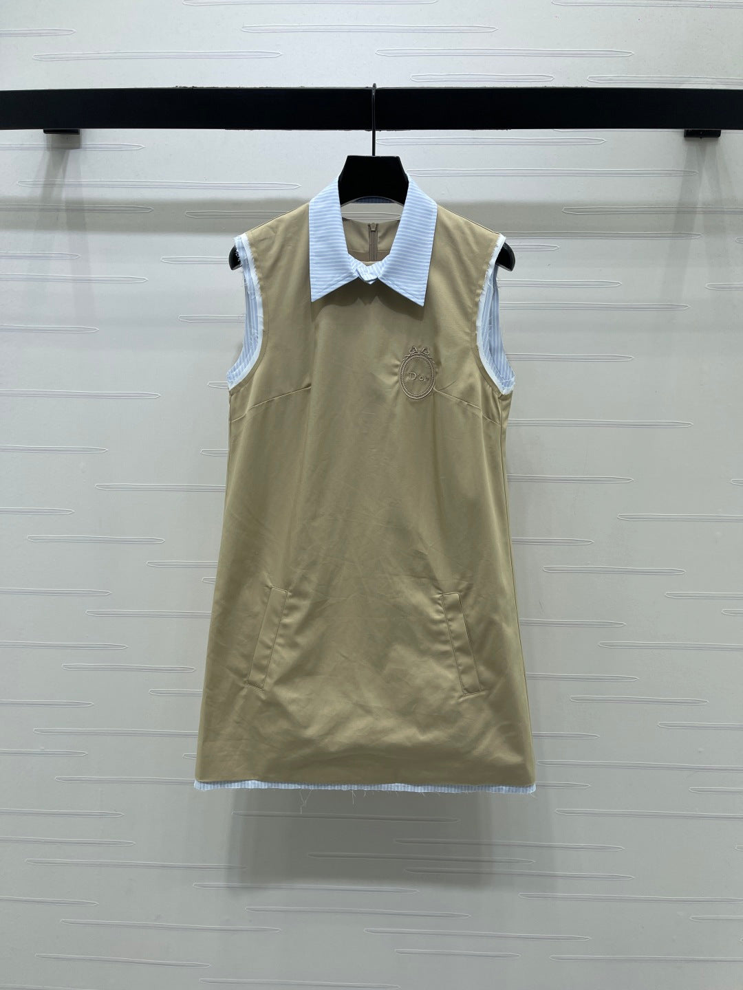 Dior 2026 Color-blocked Striped Collared Sleeveless Dress Cotton 392608