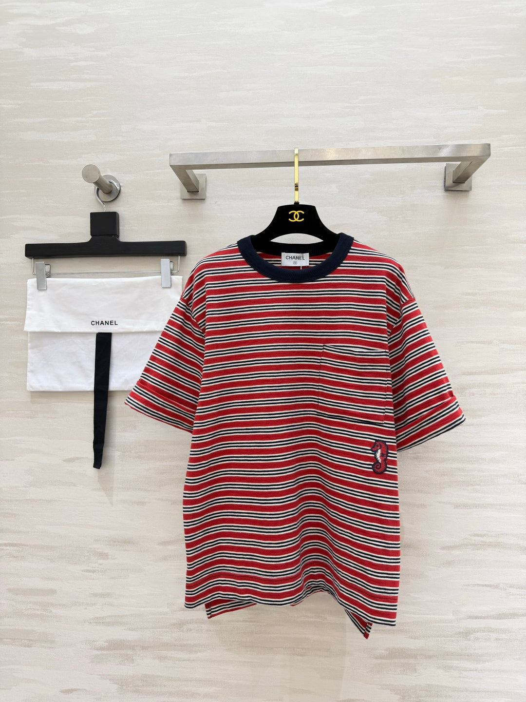 Chanel 2026 Striped T-shirt With Seahorse Red Cotton 394177