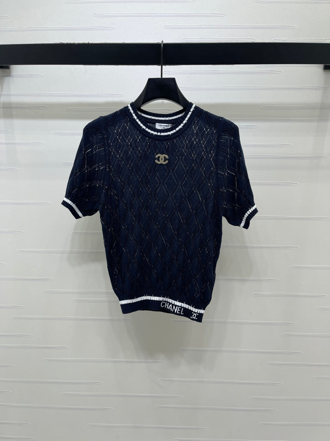 Chanel 2026 Diamond Pattern Knit Short-Sleeve T-Shirt Tencel 397443