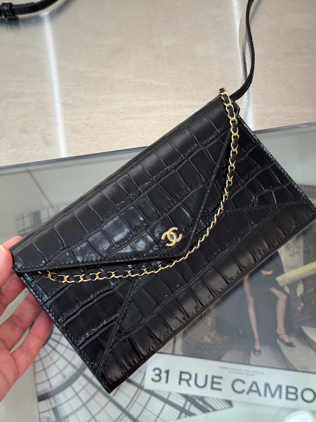Chanel 2026 Clutch With Strap 21.5cm Crocodile-embossed Calfskin