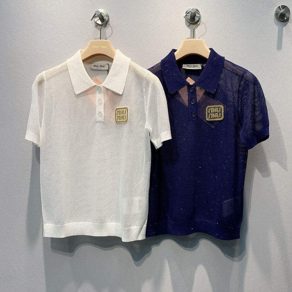 MiuMiu 2026  Mesh Polo Shirt Tencel 648090