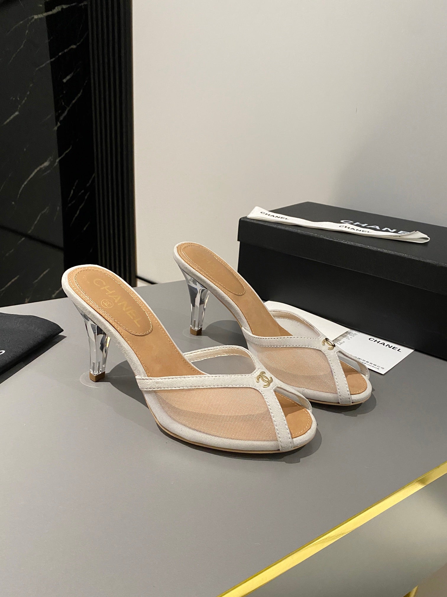 CC 2026 High Heeled Slippers 70 Mesh Suede