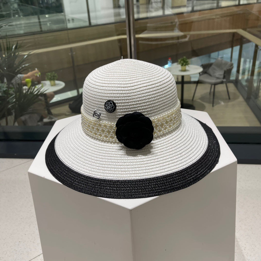 Chanel Camellia Woven Straw Hat 213420