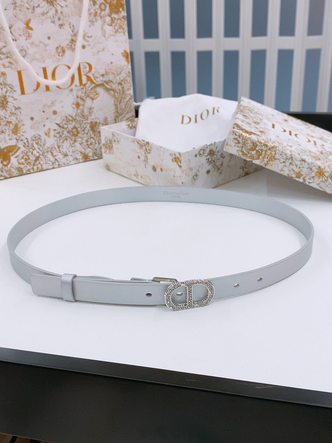 Dior Crystal Buckle Belt 20mm Smooth Calfskin 186307
