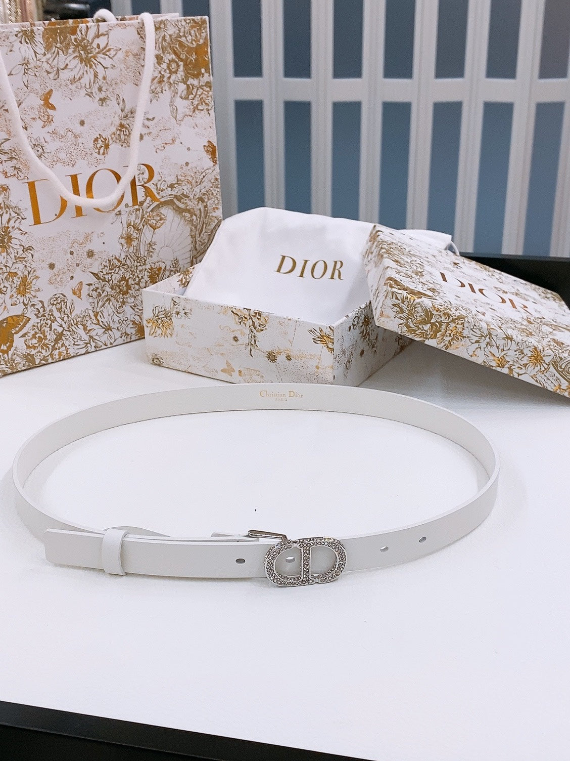 Dior Crystal Buckle Belt 20mm Smooth Calfskin 186307