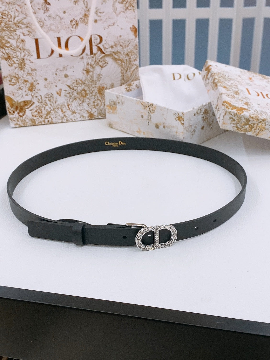 Dior Crystal Buckle Belt 20mm Smooth Calfskin 186307