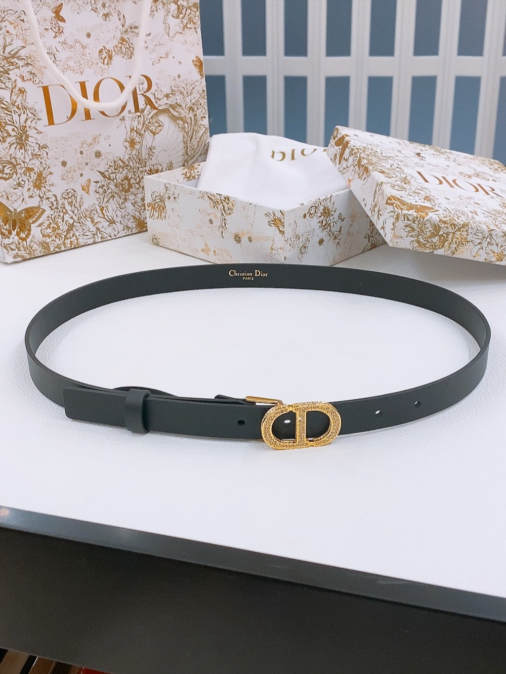 Dior Crystal Buckle Belt 20mm Smooth Calfskin 186307