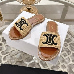 Celine 26 Triomphe Slide Sandals Woven Leather 736551