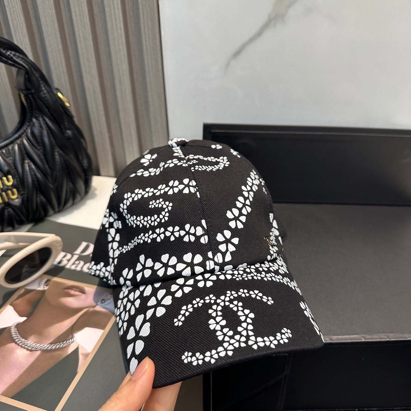 Chanel Baseball Cap With CC Logo And Floral Pattern Cotton 237368