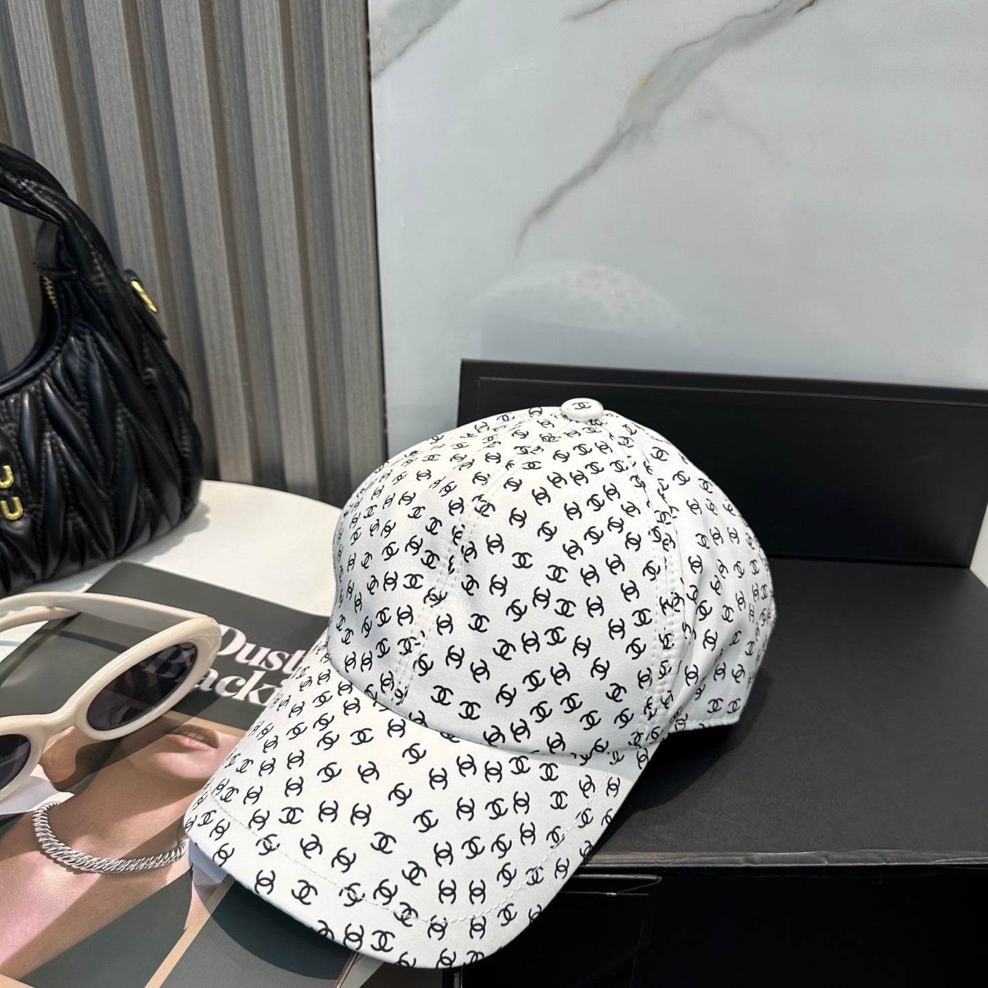 Chanel Baseball Cap With CC Logo Pattern Cotton 237376