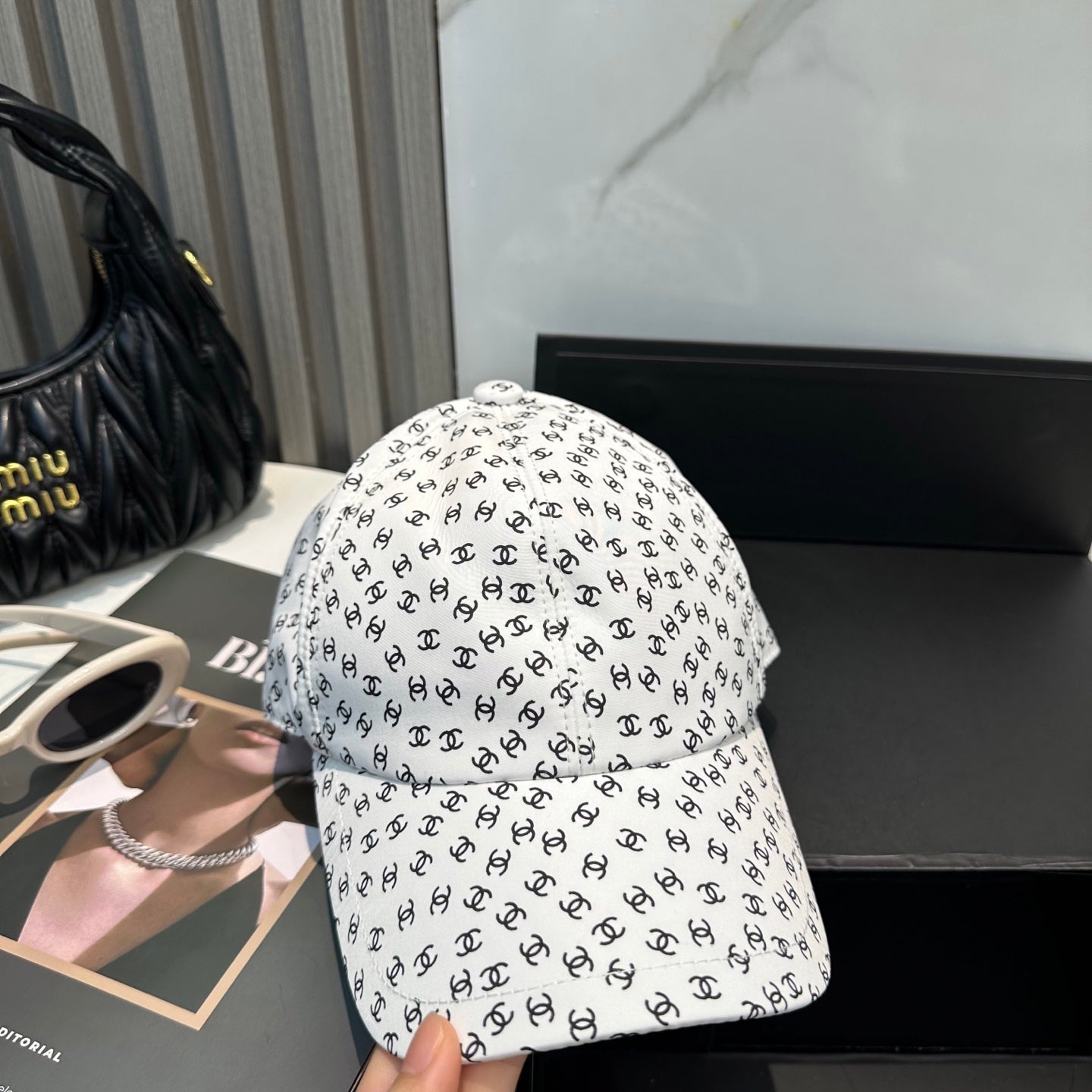 Chanel Baseball Cap With CC Logo Pattern Cotton 237376
