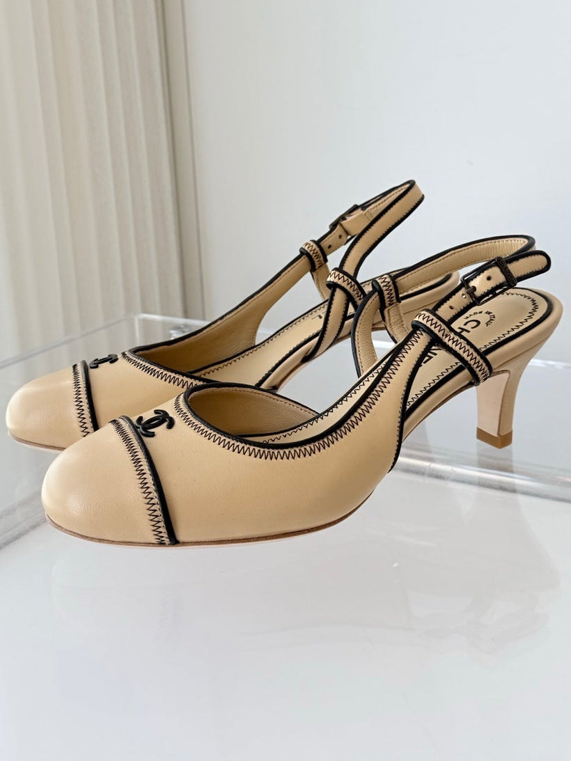 Chanel 2026 Slingback Kitten Heels Sandals Sheepskin 823451