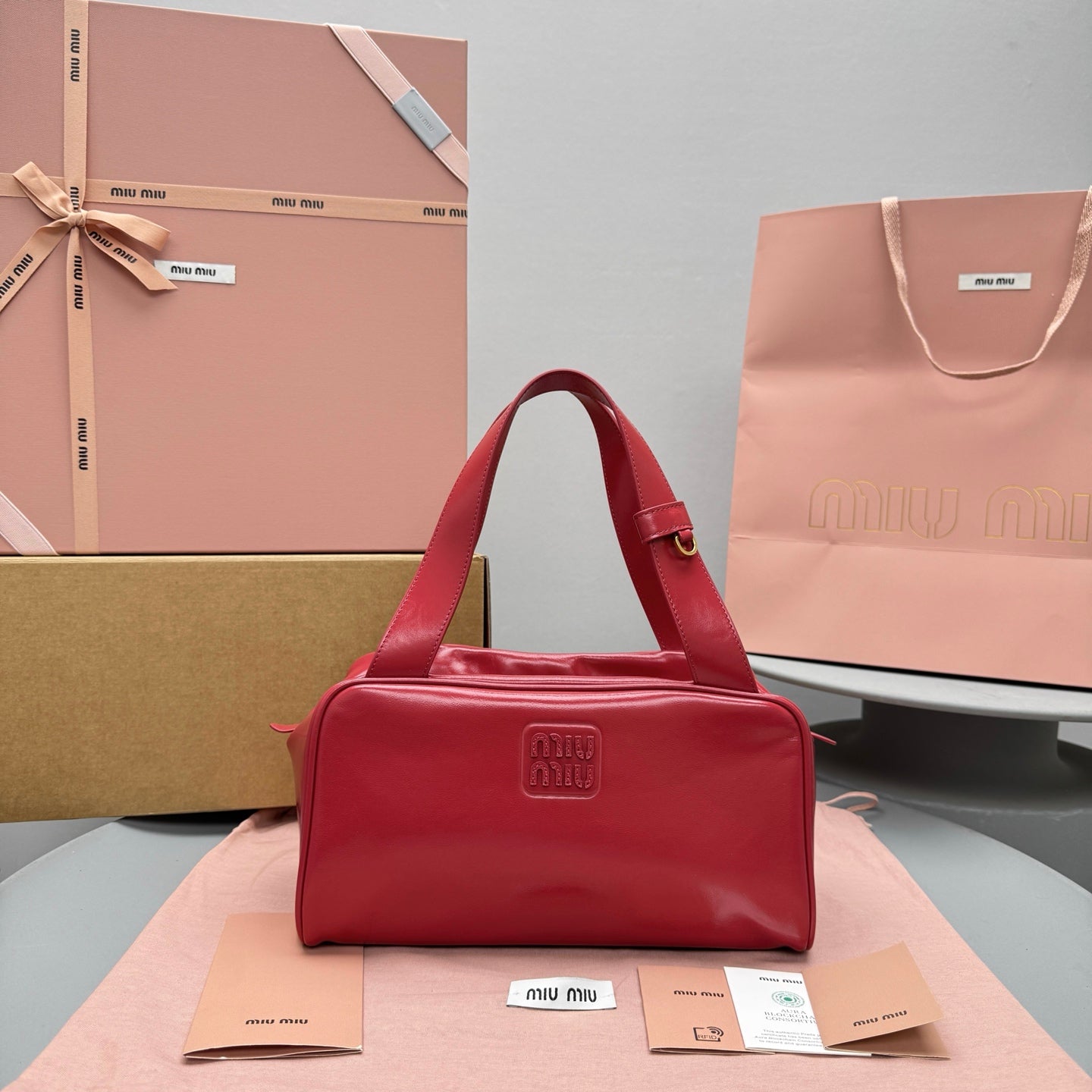 Miumiu 2026 Arcadie Bag 28cm Red and White Leather 351724