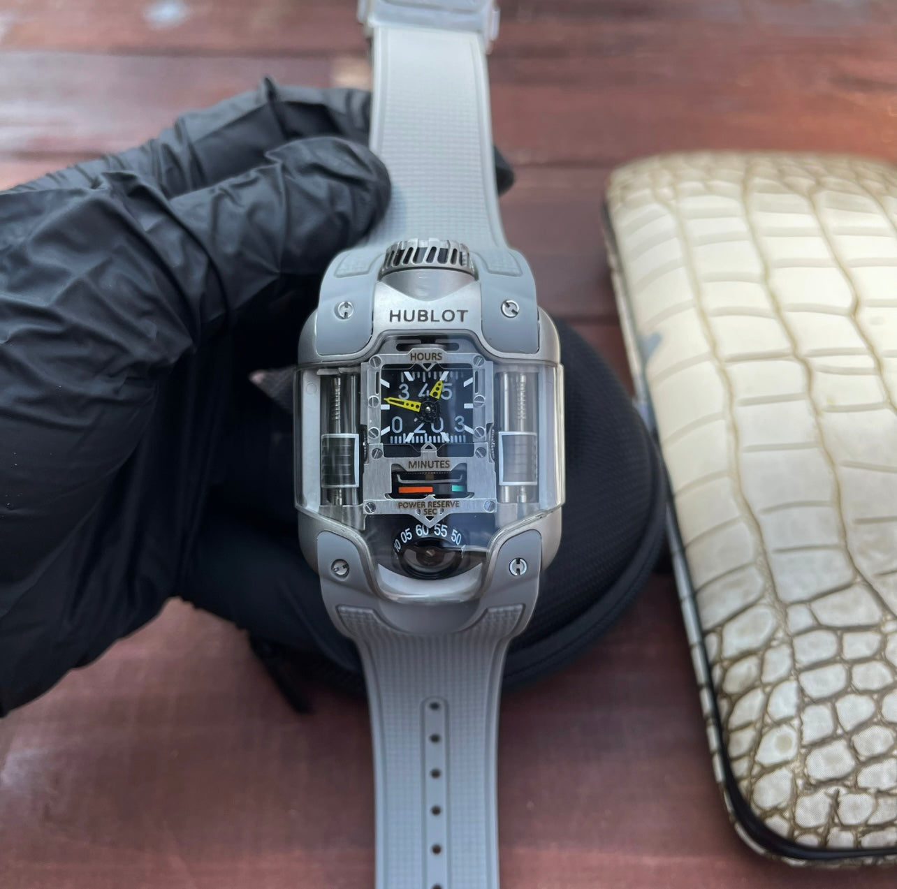 Hublot MP-10 Tourbillon Weight Energy System Titanium Watch Grey Strap
