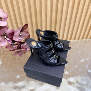 YSL 26ss High Heeled Mules 110 Cowhide