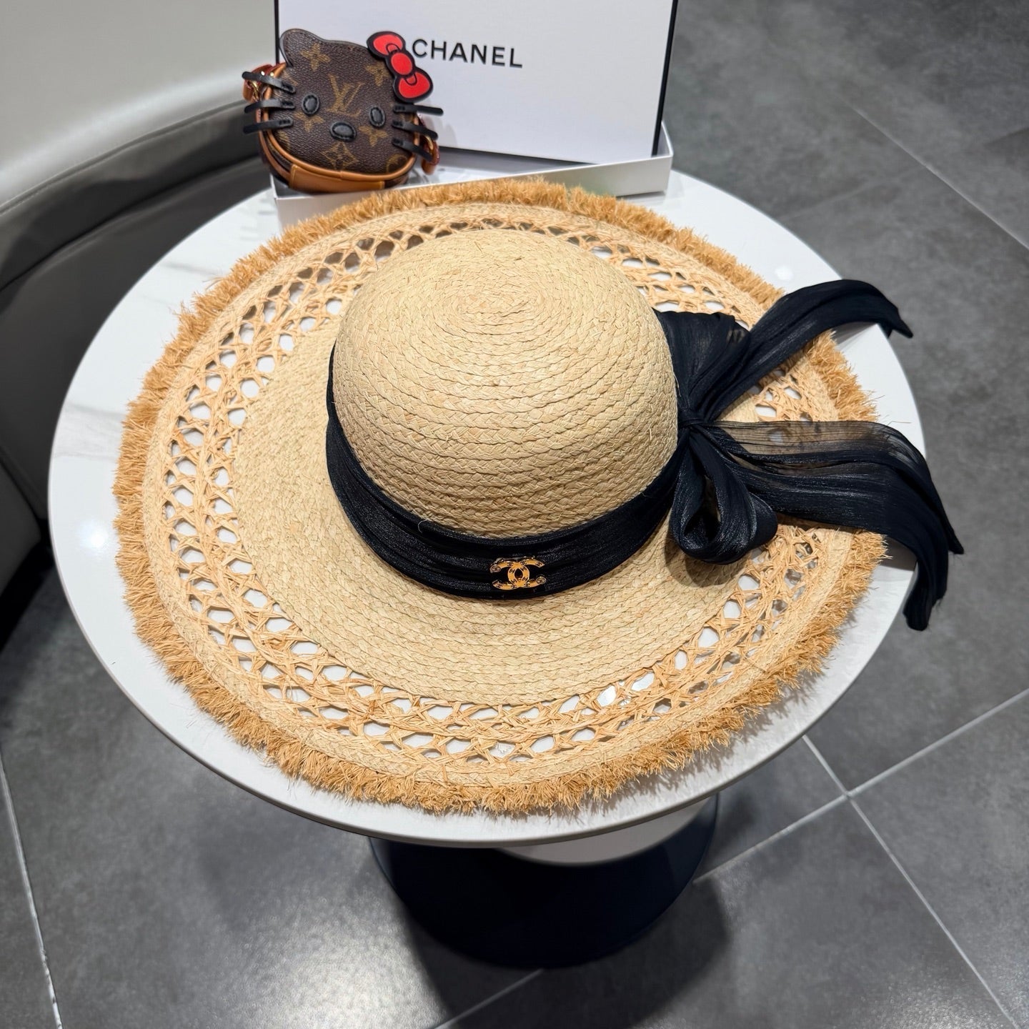 Chanel Raffia Sun Hat With Silk Ribbon 219110