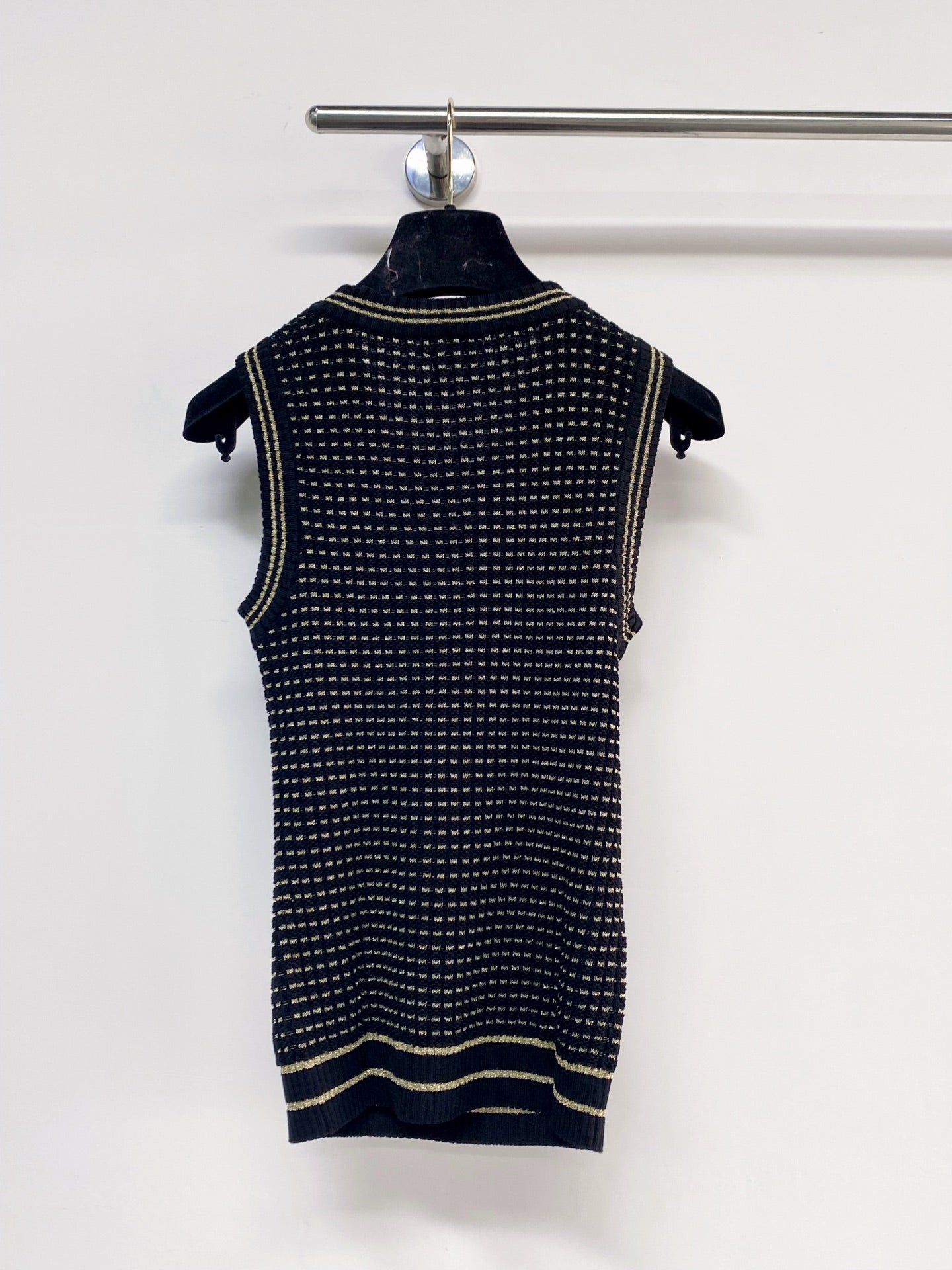 Chanel 2026 Knit Vest Cream and Navy Blue Tencel Nylon